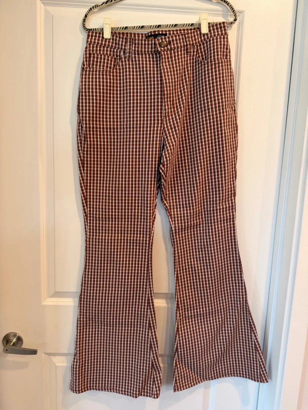 Lee High-Rise Flare Pants - Rust & Cream Gingham - Picture 1 of 3